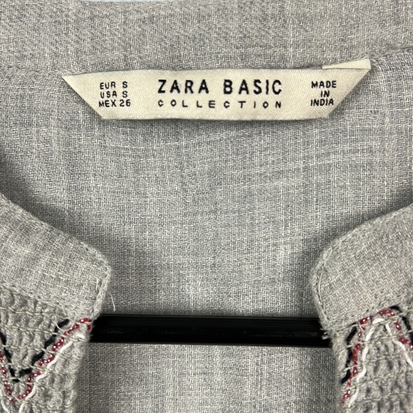 Zara Gray Embroidered Smocked boho peasant style Bell Sleeve Blouse - Picture 5 of 9